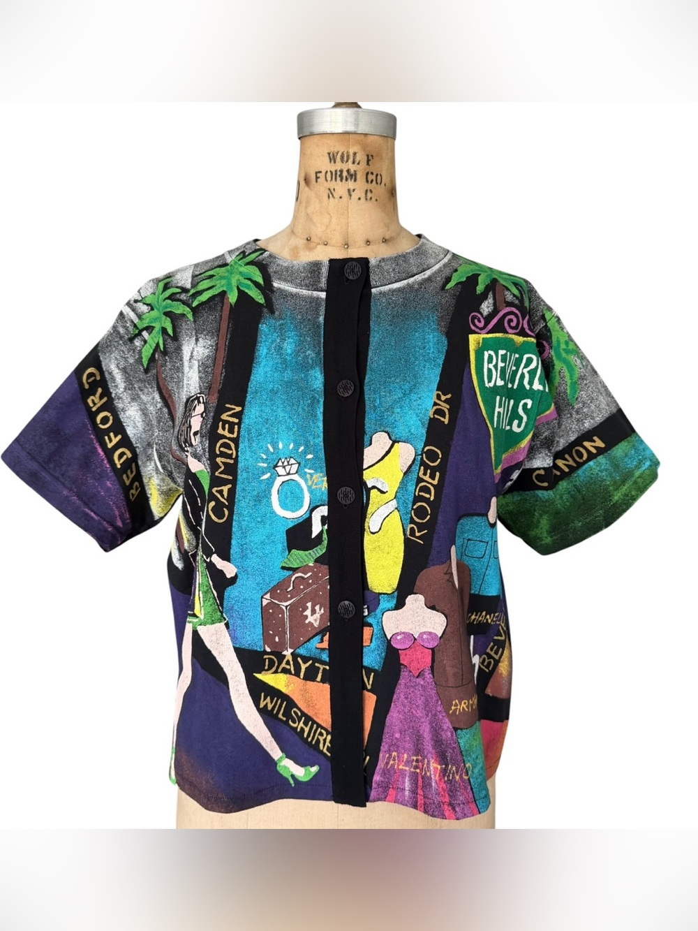 Vintage 90s Kolorway USA Beverly Hills Hand Painted Art Cardigan Small